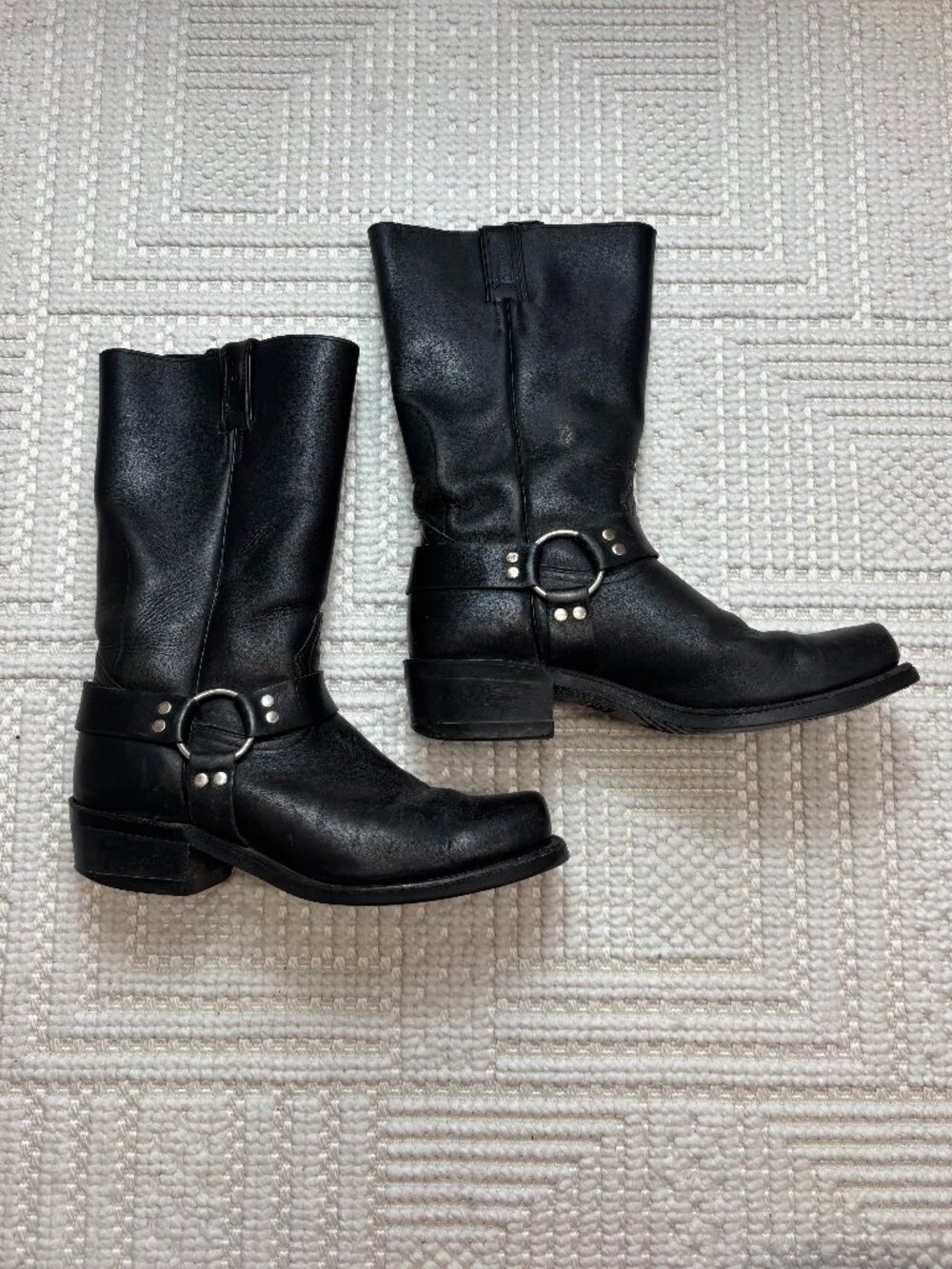 Vintage Boulet Black Leather Harness Engineer Biker Boots Made in Canada 10-10.5